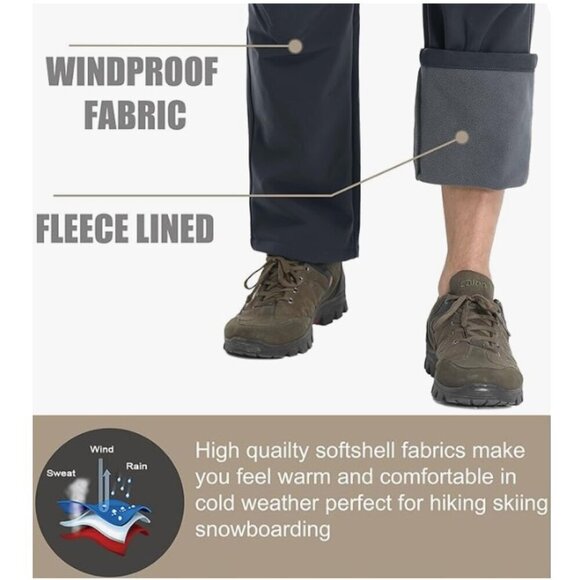 Hiking Pants Fleece Lined Winter Snow Water Resistant Soft Shell - Picture 3 of 8